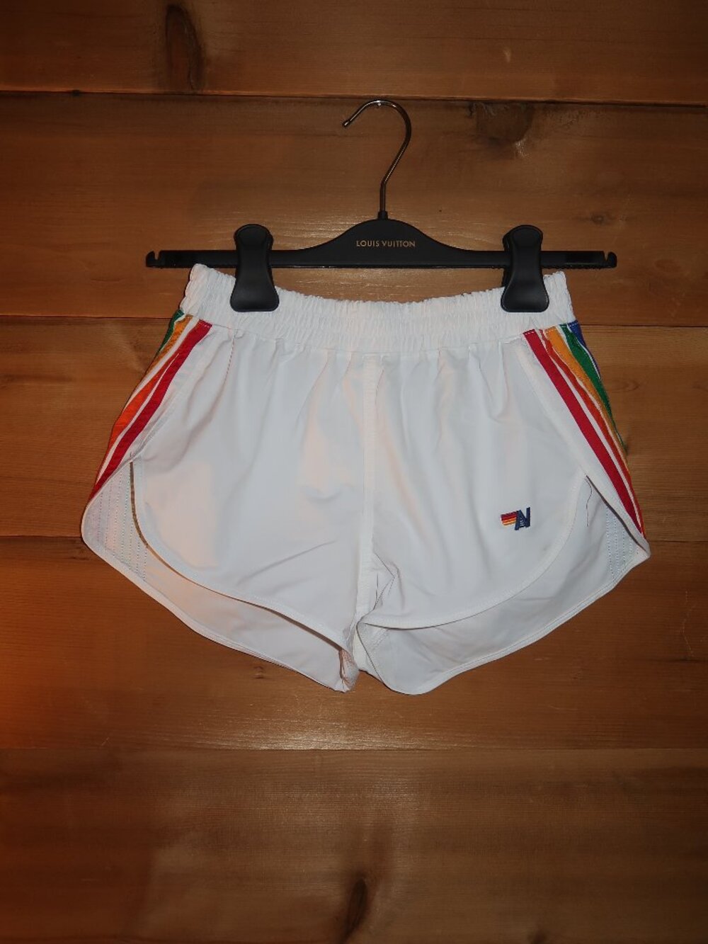 Aviator Nation Women's 5 Stripe Flex Board Shorts in White Rainbow | Women's XS